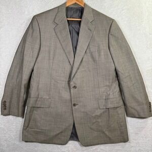 Vintage Hickey Freeman Canterbury Mens 46L Tan Windowpane Wool Sport Coat Blazer